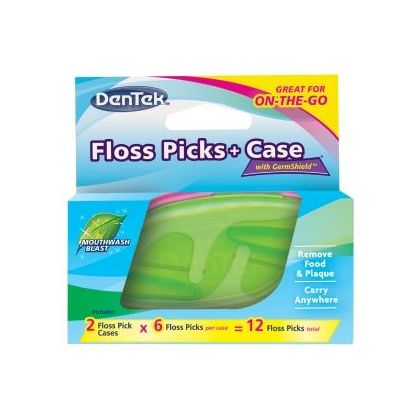 DenTek Флосс-зубочистки + Дорожный футляр: 2 футляра, 12 флосс-зубочисток